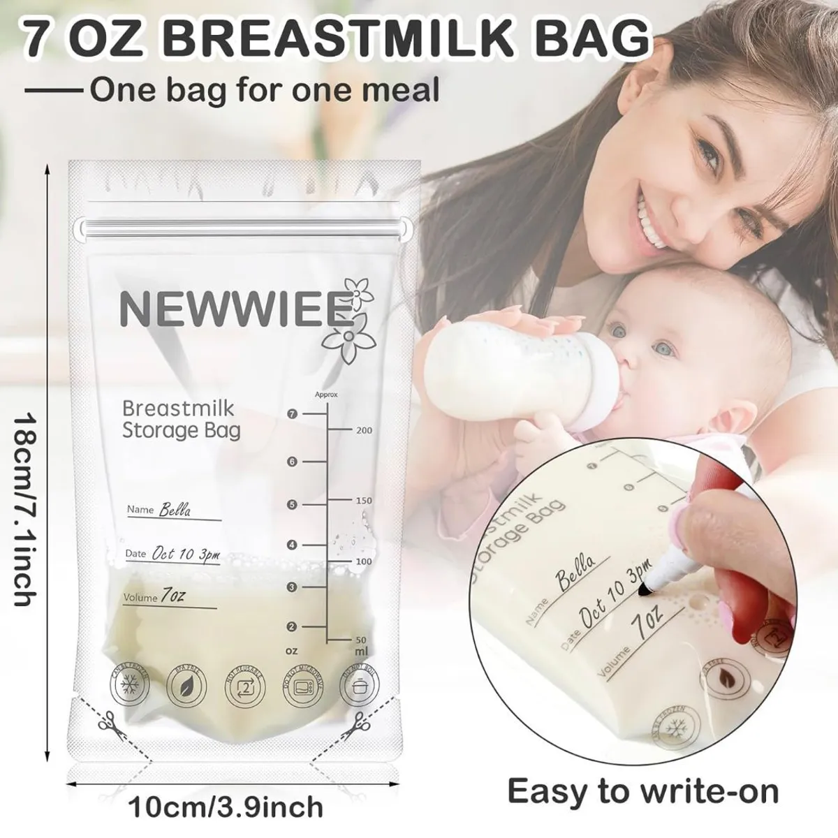 GENERICO - Bolsas para almacenar leche materna con boquilla 7oz x 50und