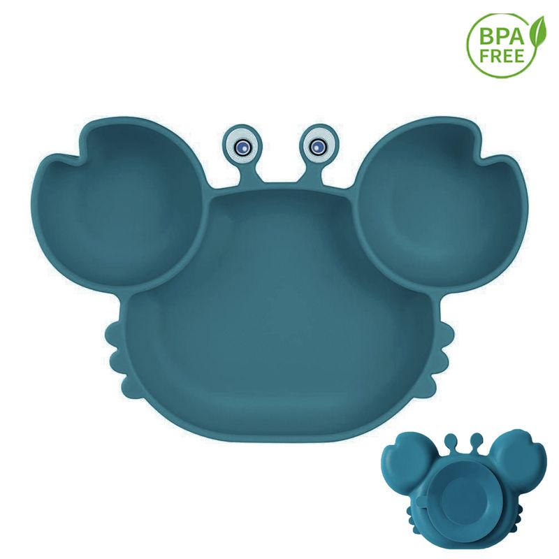 GENERICO - Plato silicona cangrejo verde jade con ventosa para bebe