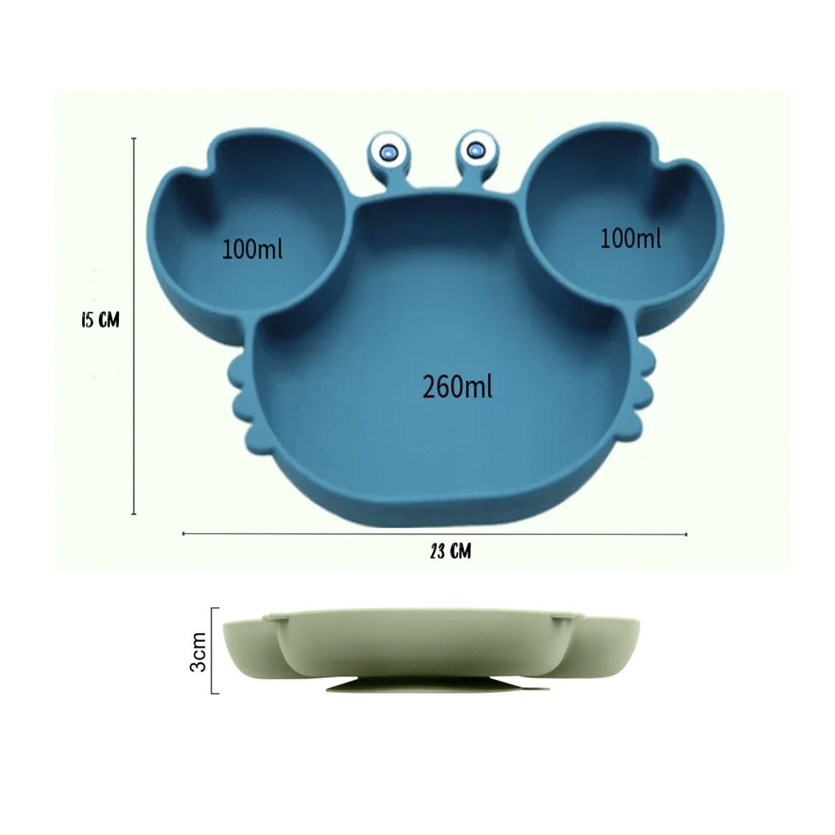 GENERICO - Plato silicona cangrejo verde jade con ventosa para bebe