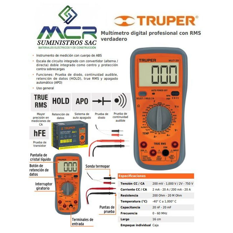 TRUPER - Multímetro digital profesionalcon RSM TRUPER