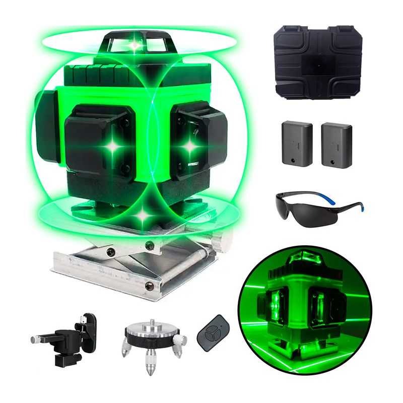 GENERICO - NIVEL LÁSER 16 LÍNEAS VERDE BATERÍA RECARGABLE MULTIUSOS - COMBO