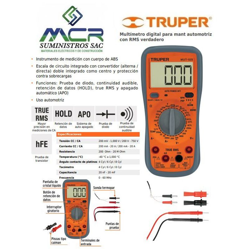 TRUPER - Multímetro digital PROFESIONAL automotriz con RMS TRUPER