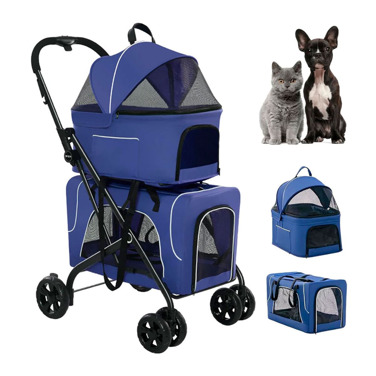 QUE PATAS PET SHOP - Coche 2 Pisos Desmontable Plegable 15kg x Cabina Azul