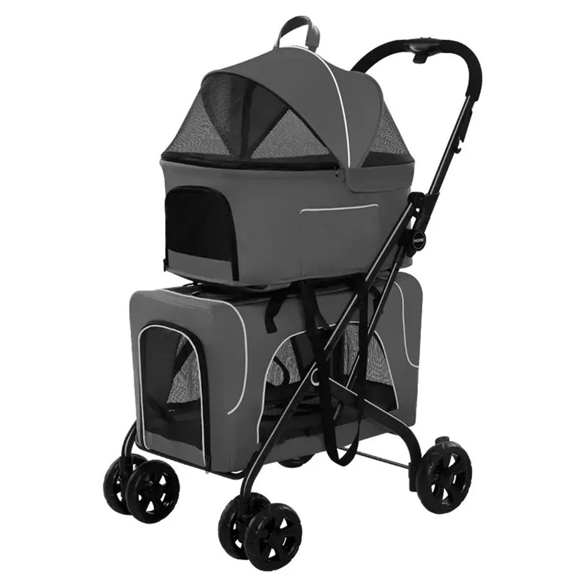 QUE PATAS PET SHOP - Coche 2 Pisos Desmontable Plegable 15kg x Cabina Gris