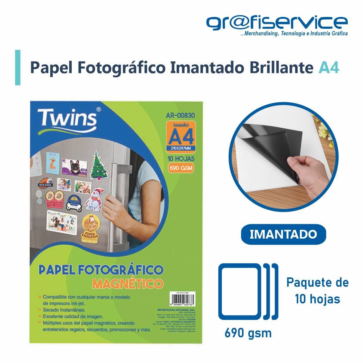 GENERICO - Papel Fotográfico Imantado Brillante A4 TWINS 10 Hojas