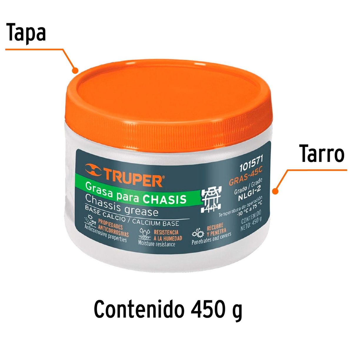 Truper - Grasa lubricante para chasis, base calcio, 450 g, Truper