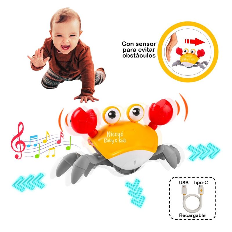 KIDS - Cangrejo Bailarín Recargable con Luces y Música - Naranja