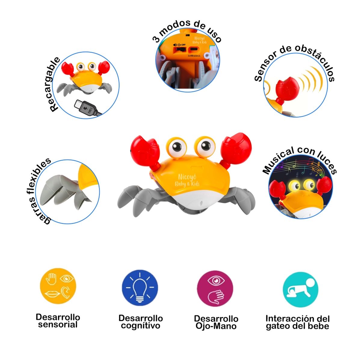 KIDS - Cangrejo Bailarín Recargable con Luces y Música - Naranja