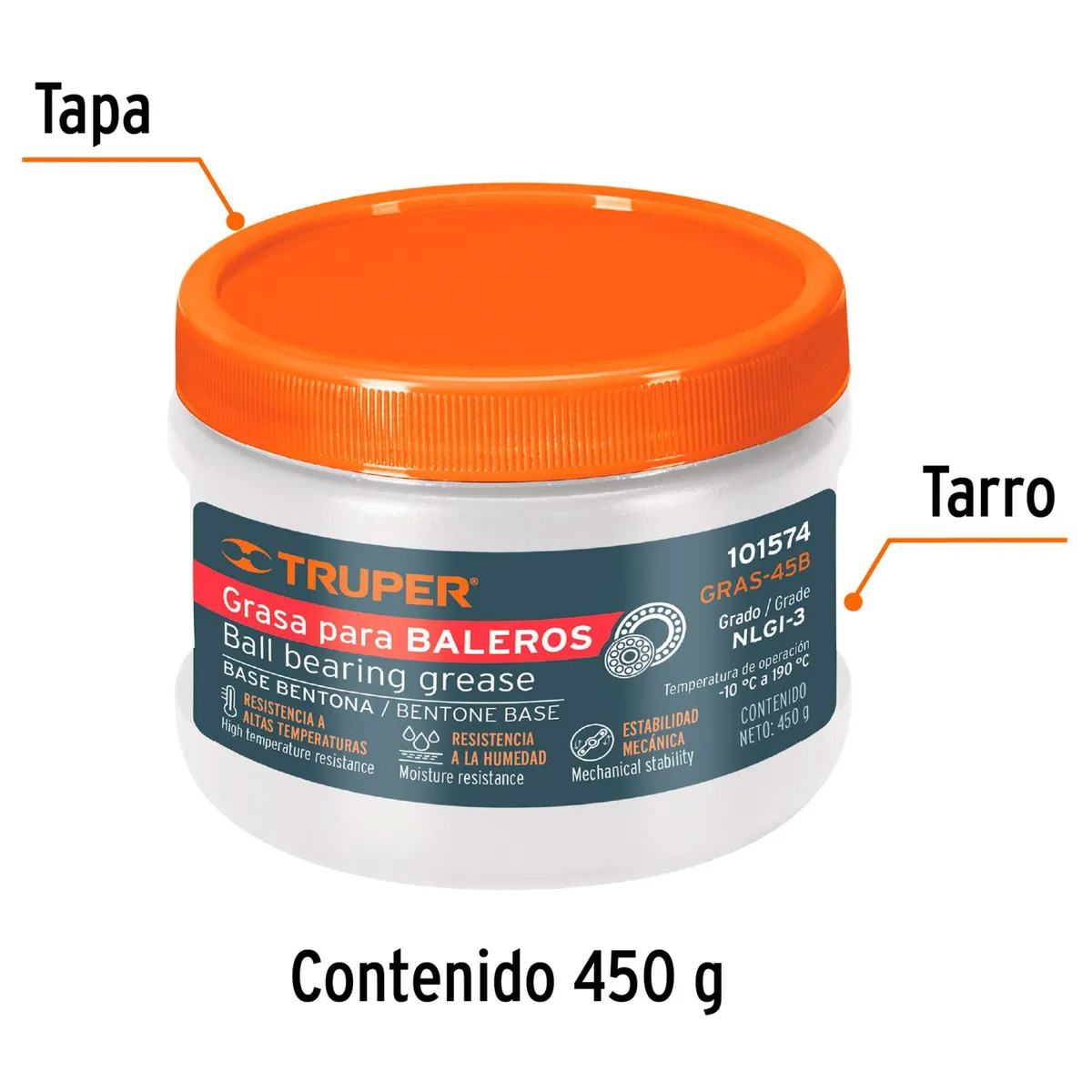 TRUPER - Grasa automotriz, base bentona, 450 g, Truper