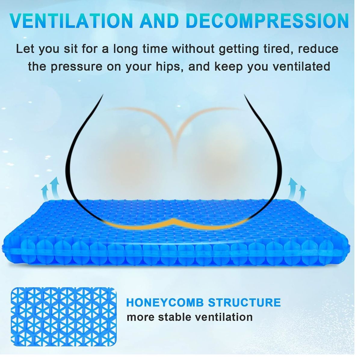 GENERICO - Cojín de gel para asiento refrescante Extra grande con funda