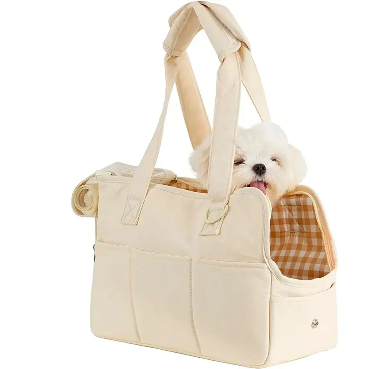QUE PATAS PET SHOP - Bolso para Mascotas Pequeñas Talla S Beige