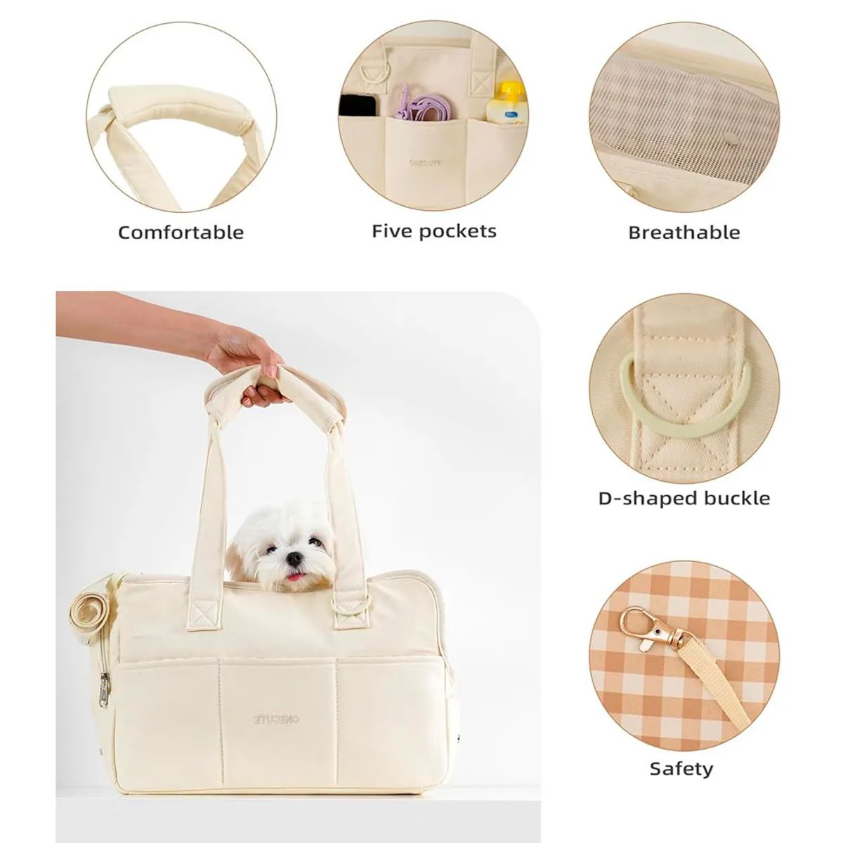 QUE PATAS PET SHOP - Bolso para Mascotas Pequeñas Talla S Beige