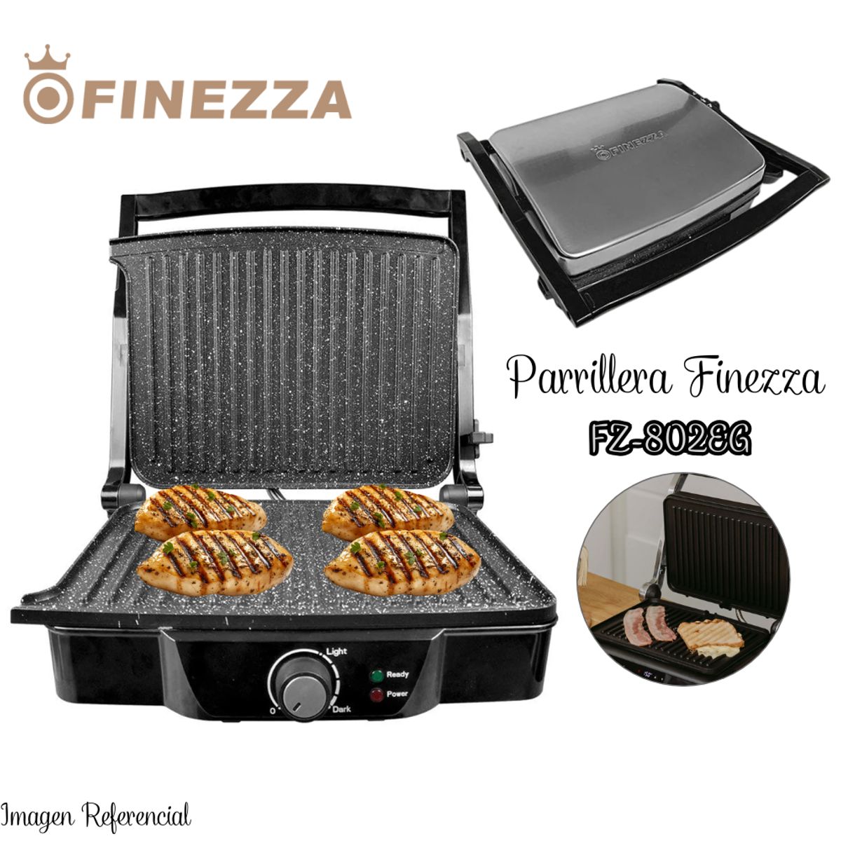 FINEZZA - Parrilla Eléctrica Finezza Antiadherente con Regulador FZ-802EG