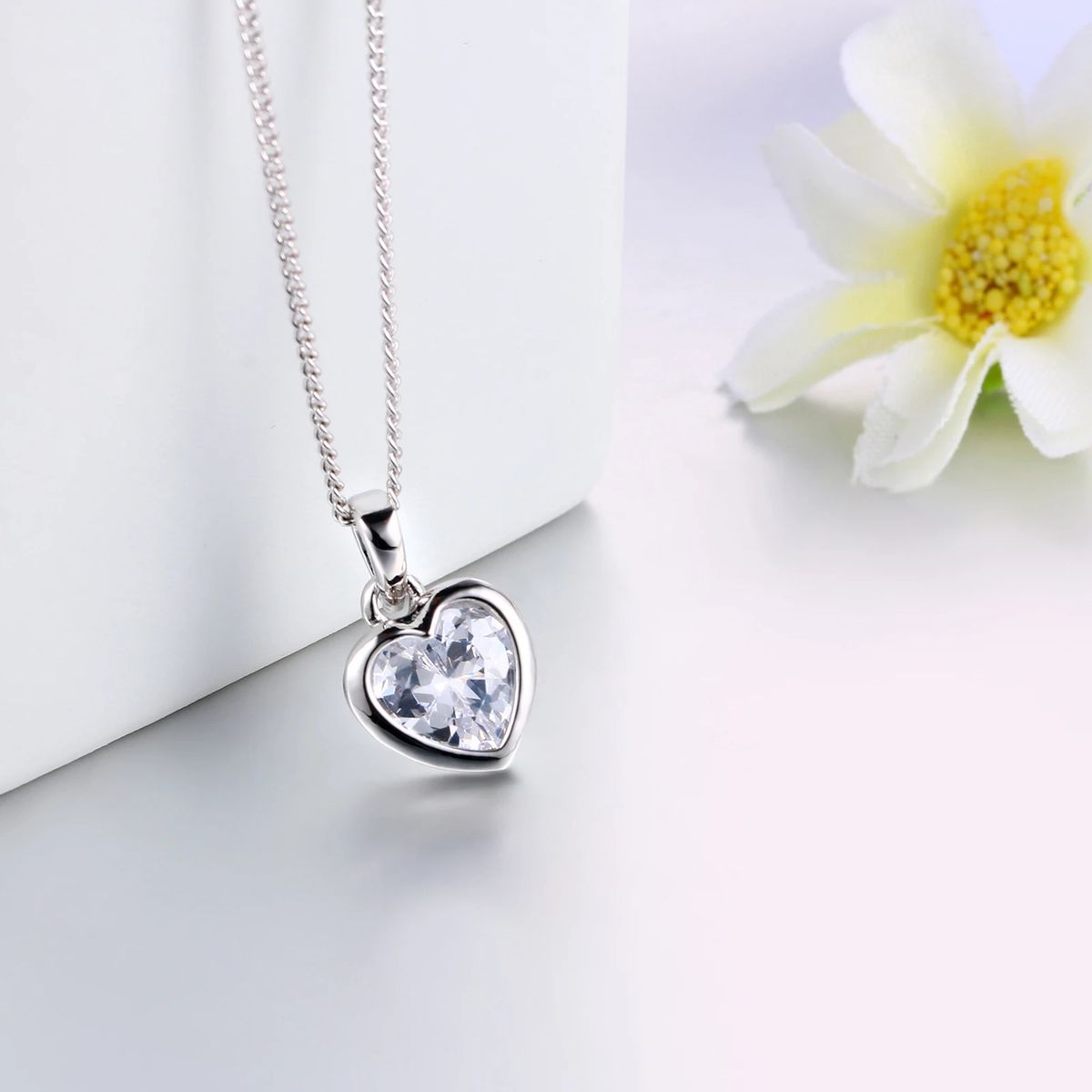 GENERICO - Collar Heart Crystal Silver Novia Regalo San Valentín Genieka