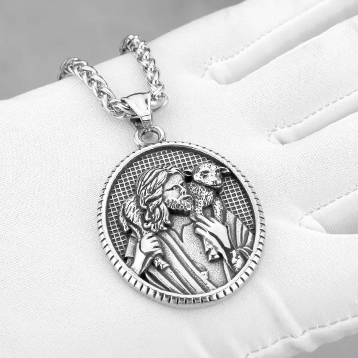 GENERICO - Collar para hombre El Buen Pastor Jesucristo - acero inoxidable 316L