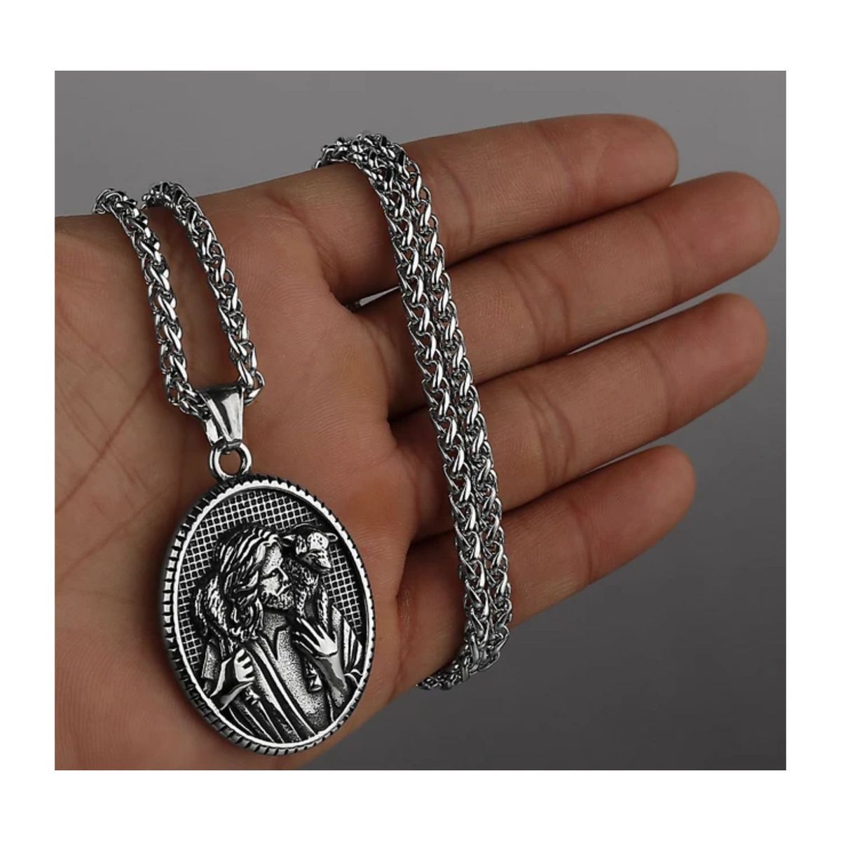 GENERICO - Collar para hombre El Buen Pastor Jesucristo - acero inoxidable 316L