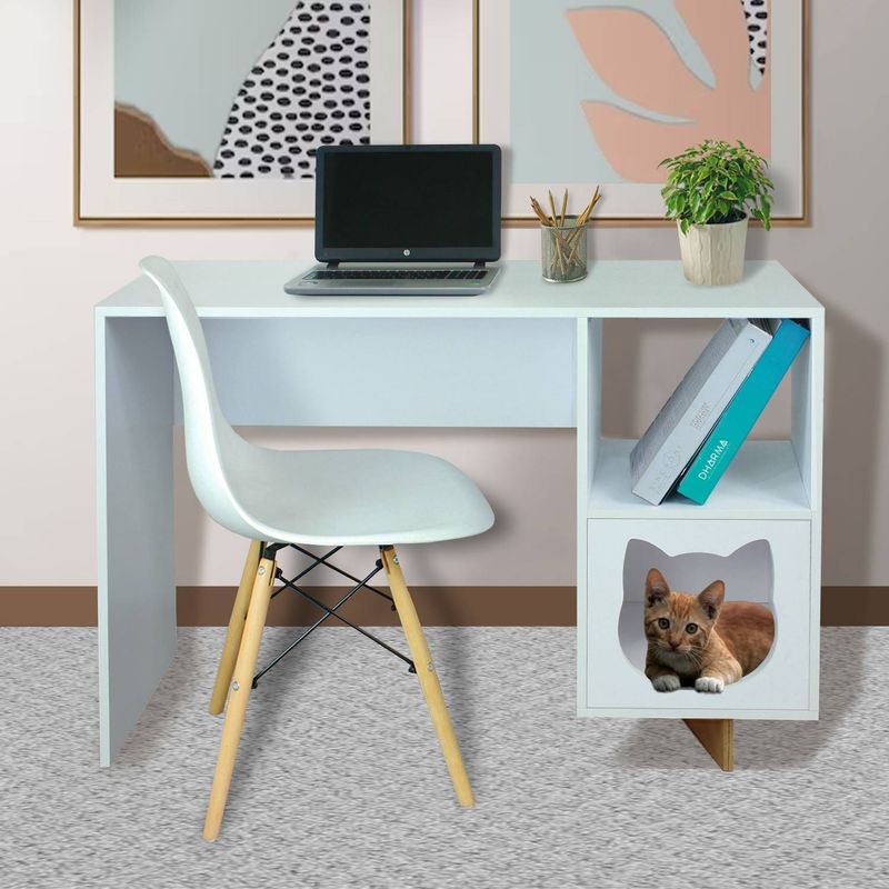 TU MESITA - Escritorio + casita para mascota Figaro color Blanco TU MESITA