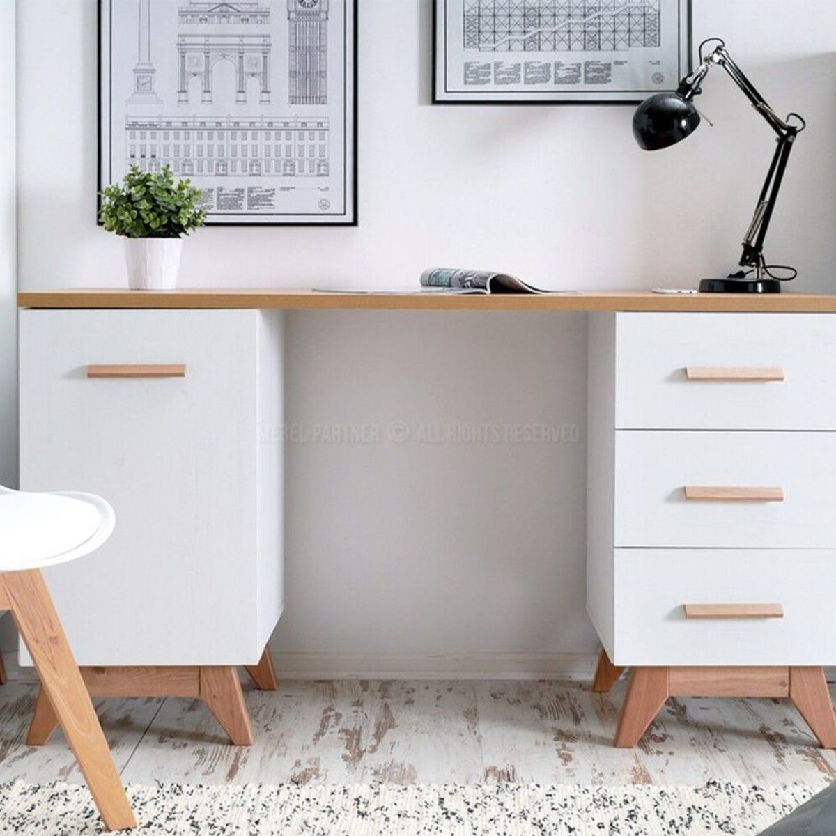 TU MESITA - Escritorio Juvenil Romeo color BlancoDuna 3 cajones 1 puerta TU MESITA