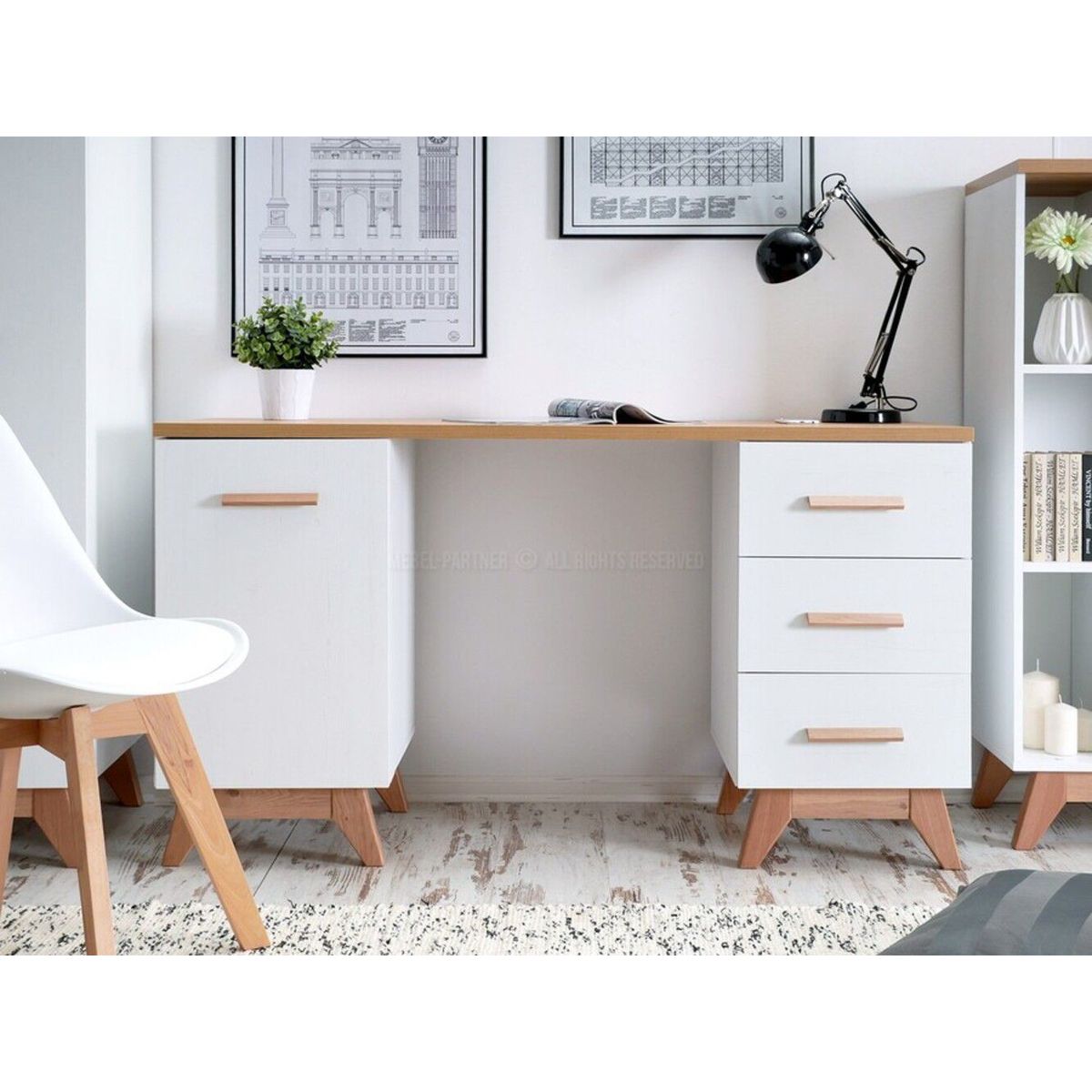 TU MESITA - Escritorio Juvenil Romeo color BlancoDuna 3 cajones 1 puerta TU MESITA