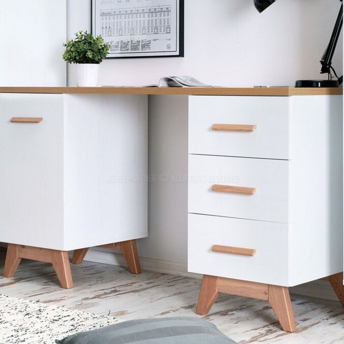 TU MESITA - Escritorio Juvenil Romeo color BlancoDuna 3 cajones 1 puerta TU MESITA