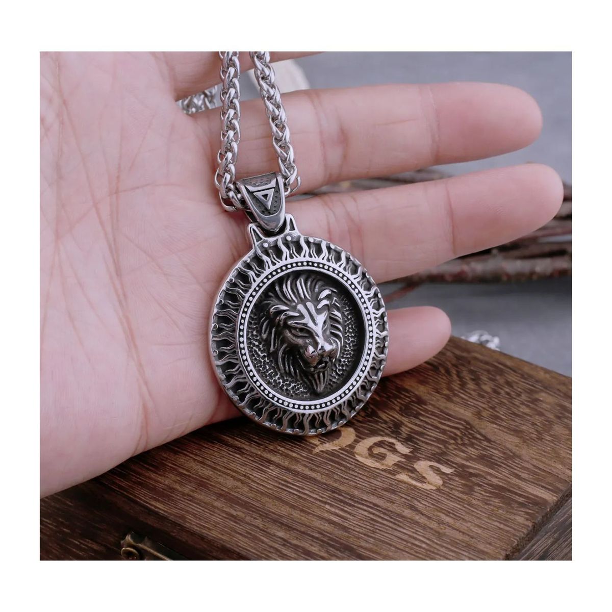 GENERICO - Collar para hombre de cabeza de león - Acero inoxidable 316L