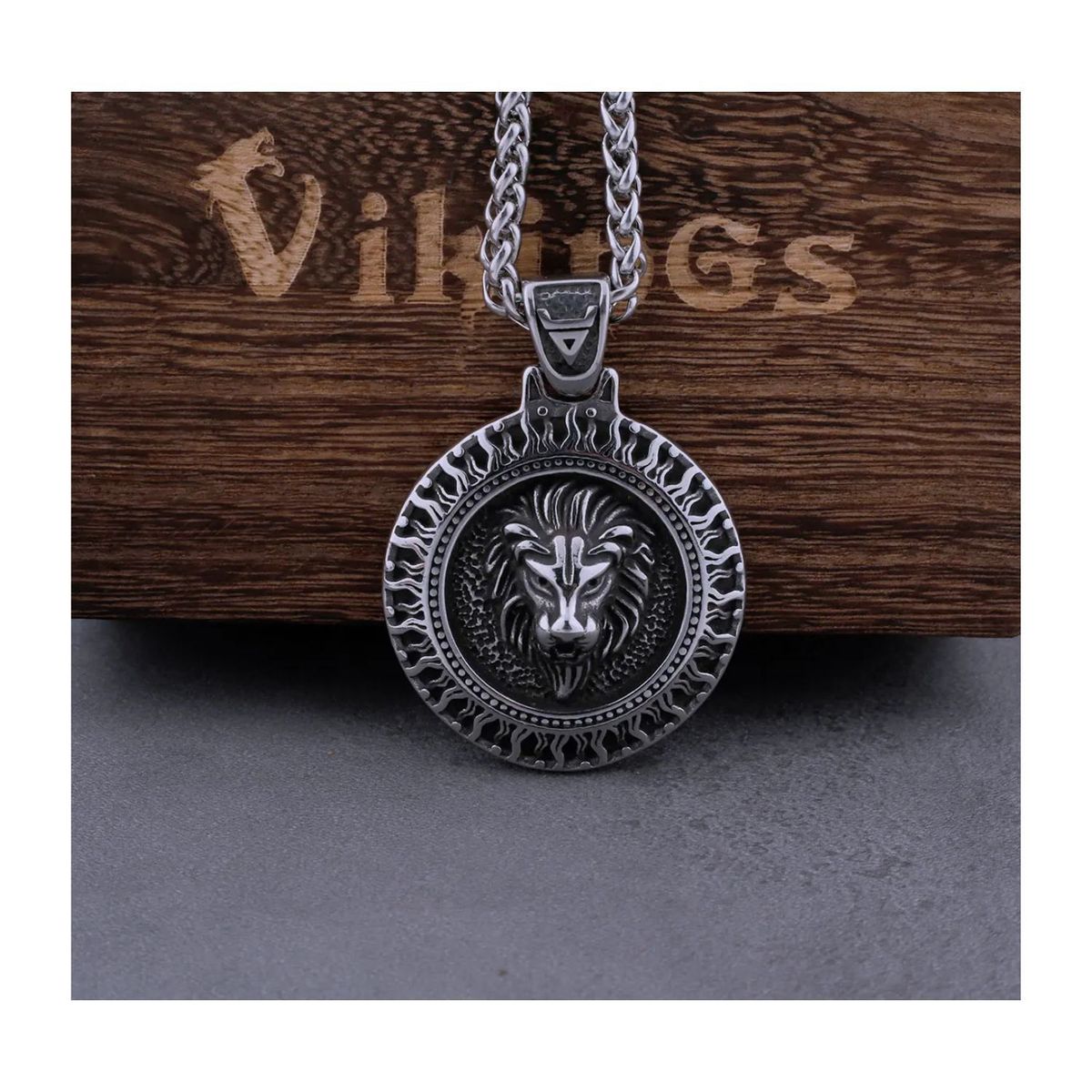 GENERICO - Collar para hombre de cabeza de león - Acero inoxidable 316L