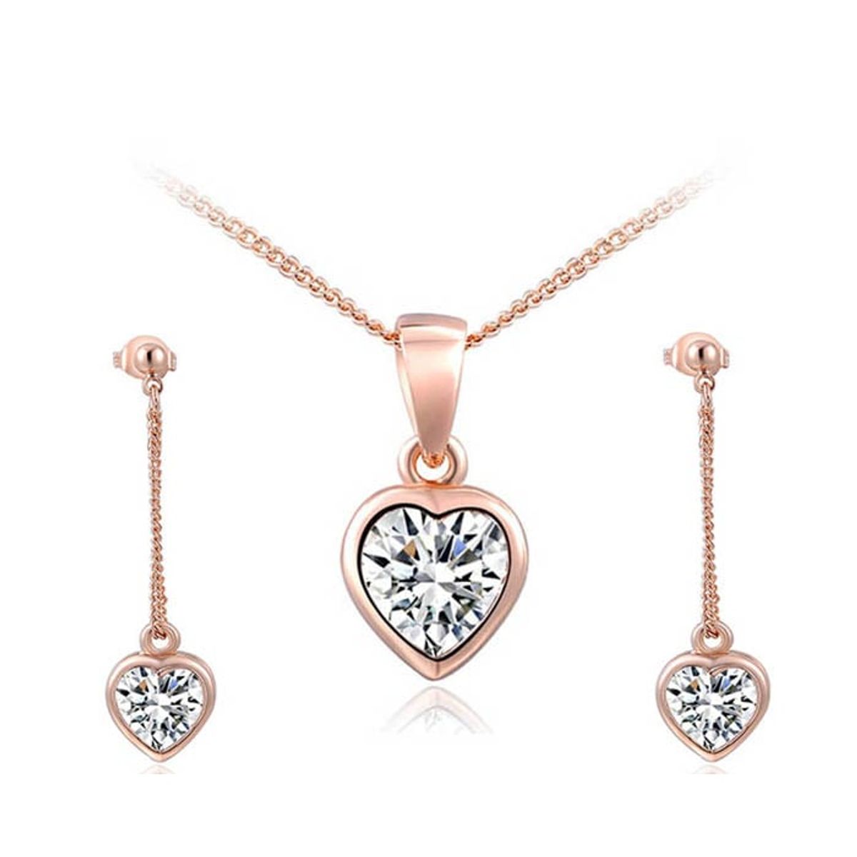 LA TIENDA 88 JOYAS Y ACCESORIOS - La Tienda 88 - Set Collar y Aretes Mujer Corazón Amor - Rosa