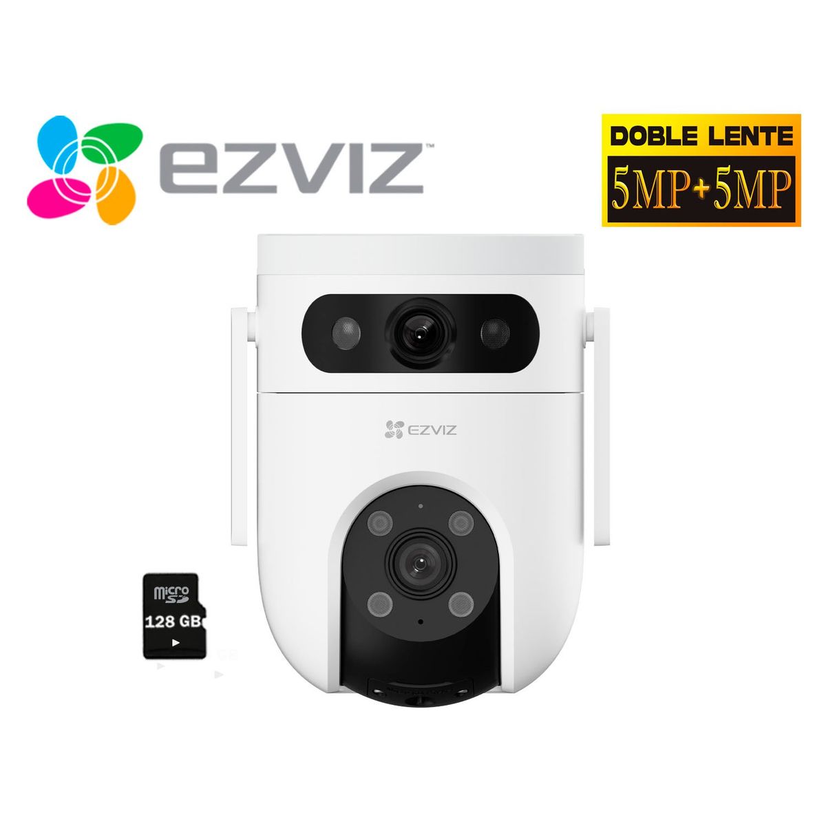 EZVIZ - Cámara H9C 5MP + 5MP Ezviz Binocular WiFi Exterior 360º + SD 128GB