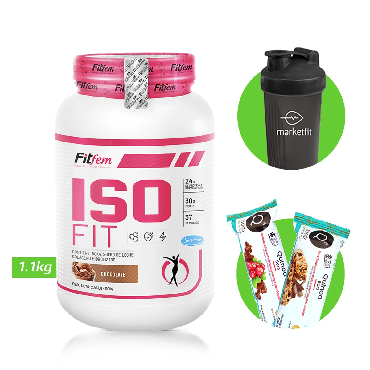 FITFEM - ISO FIT 1KG PROTEÍNA  AISLADA FITFEM Chocolate + REGALOS