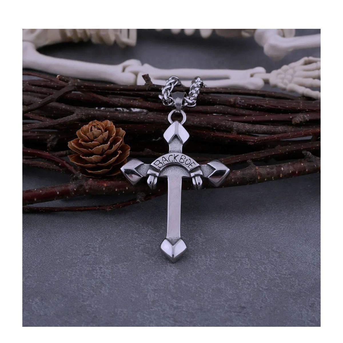 GENERICO - Collar para hombre de Cruz Simple vikingo - Acero inoxidable 316L