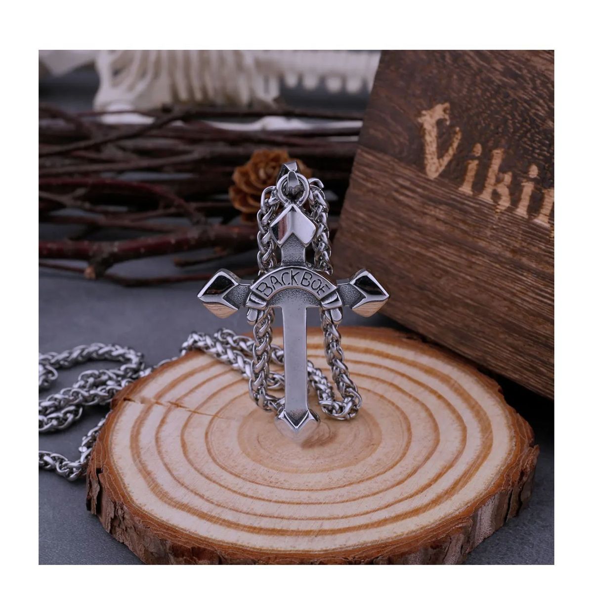 GENERICO - Collar para hombre de Cruz Simple vikingo - Acero inoxidable 316L