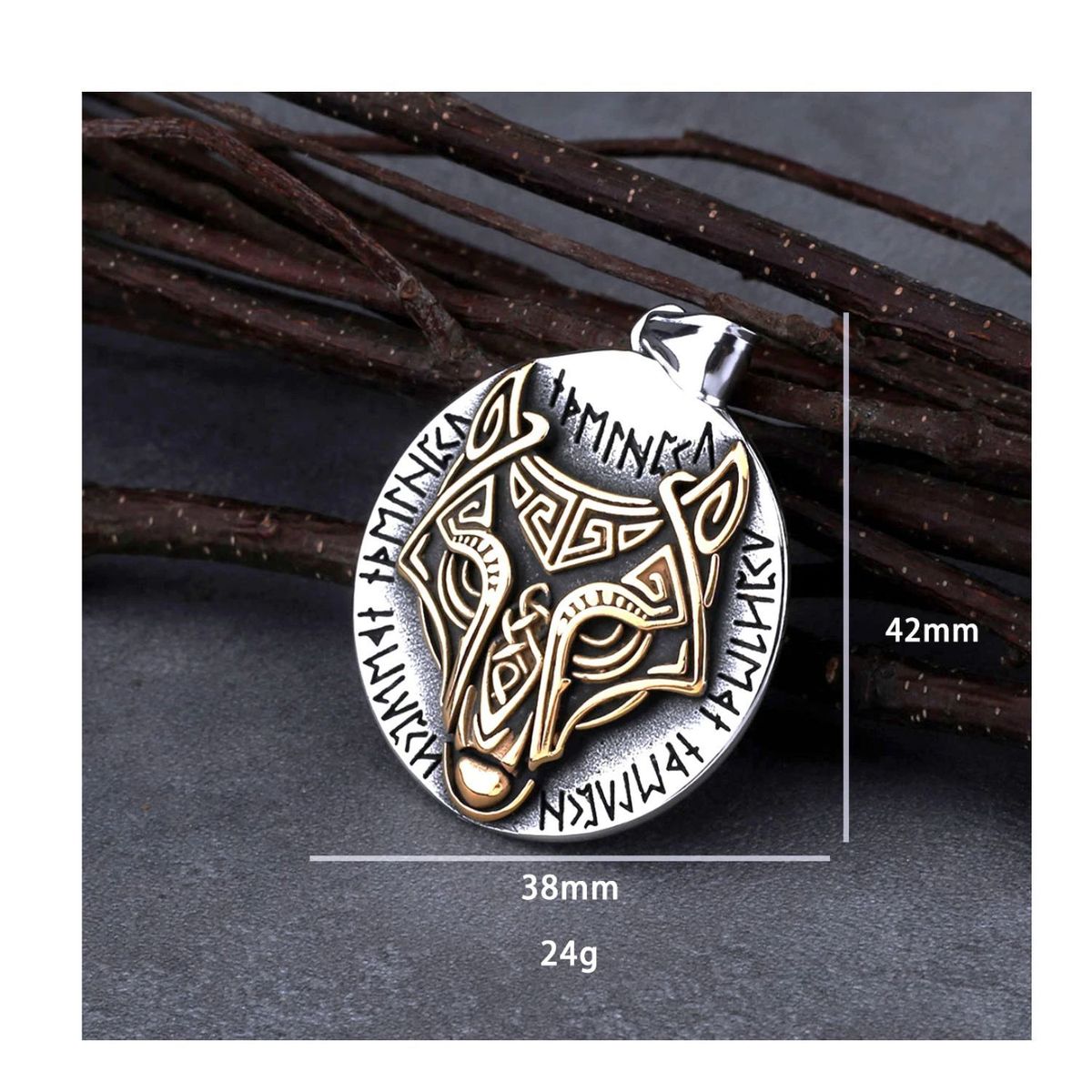 GENERICO - Collar para hombre de cabeza de Lobo vikingo - Acero inoxidable 316L