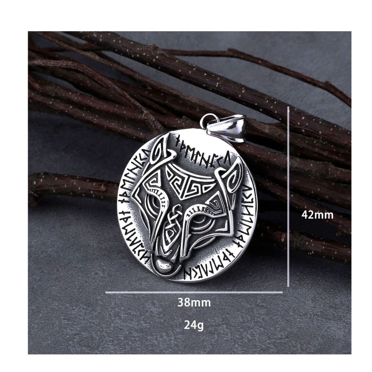 GENERICO - Collar para hombre de cabeza de Lobo vikingo - Acero inoxidable 316L