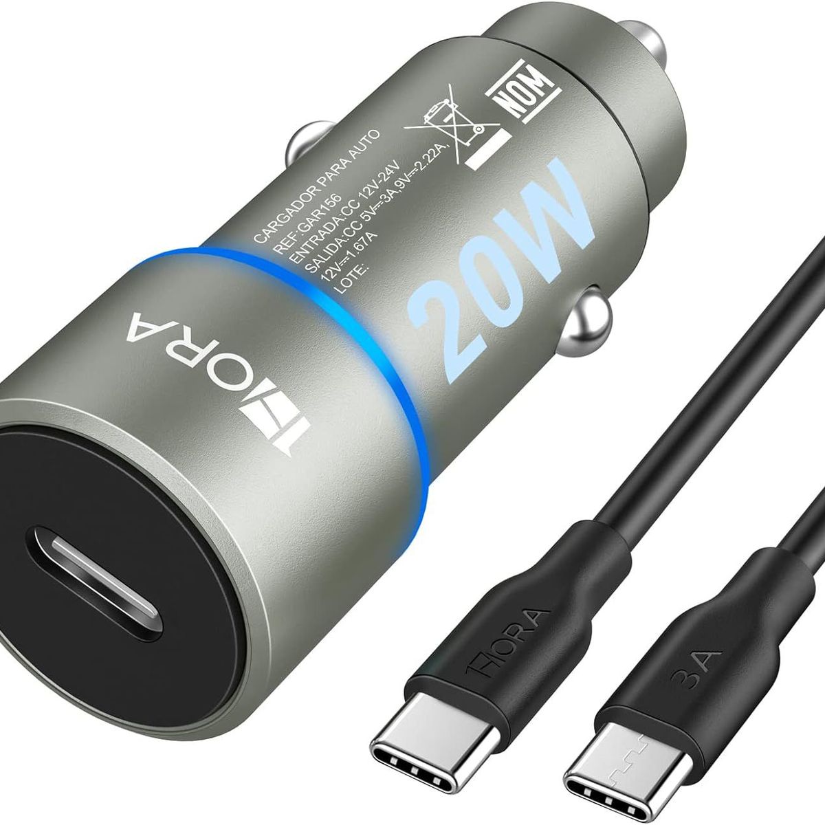 OEM - Cargador Cenicero para carro entrada Tipo C  con cable carga rapida