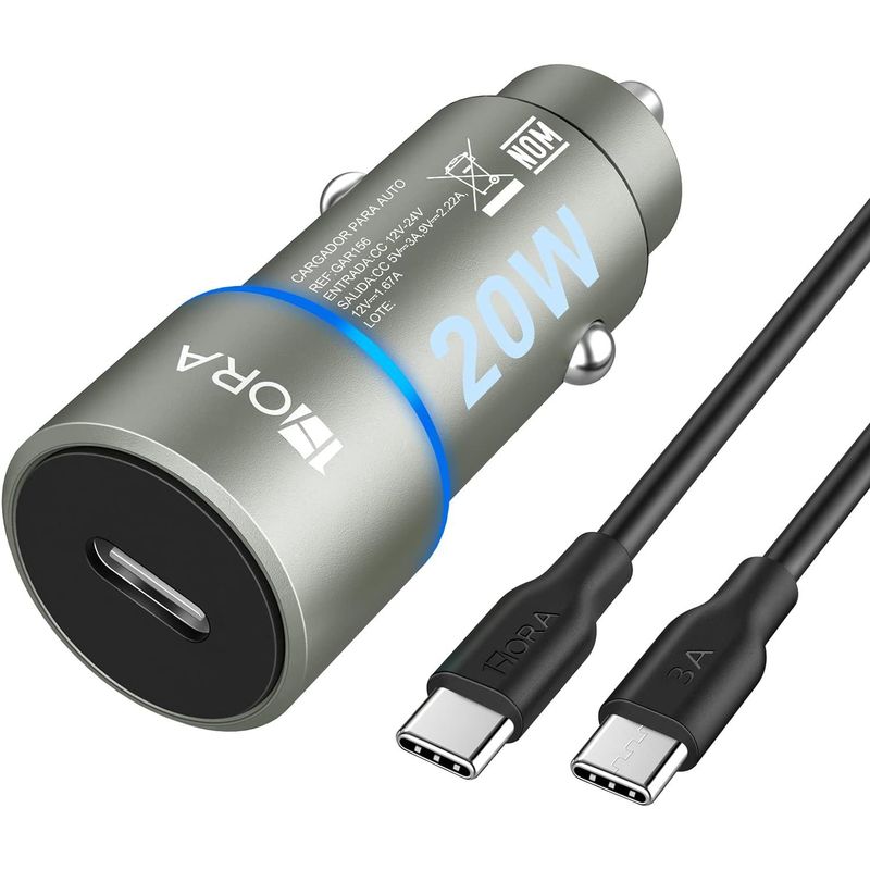 OEM - Cargador Cenicero para carro entrada Tipo C  con cable carga rapida