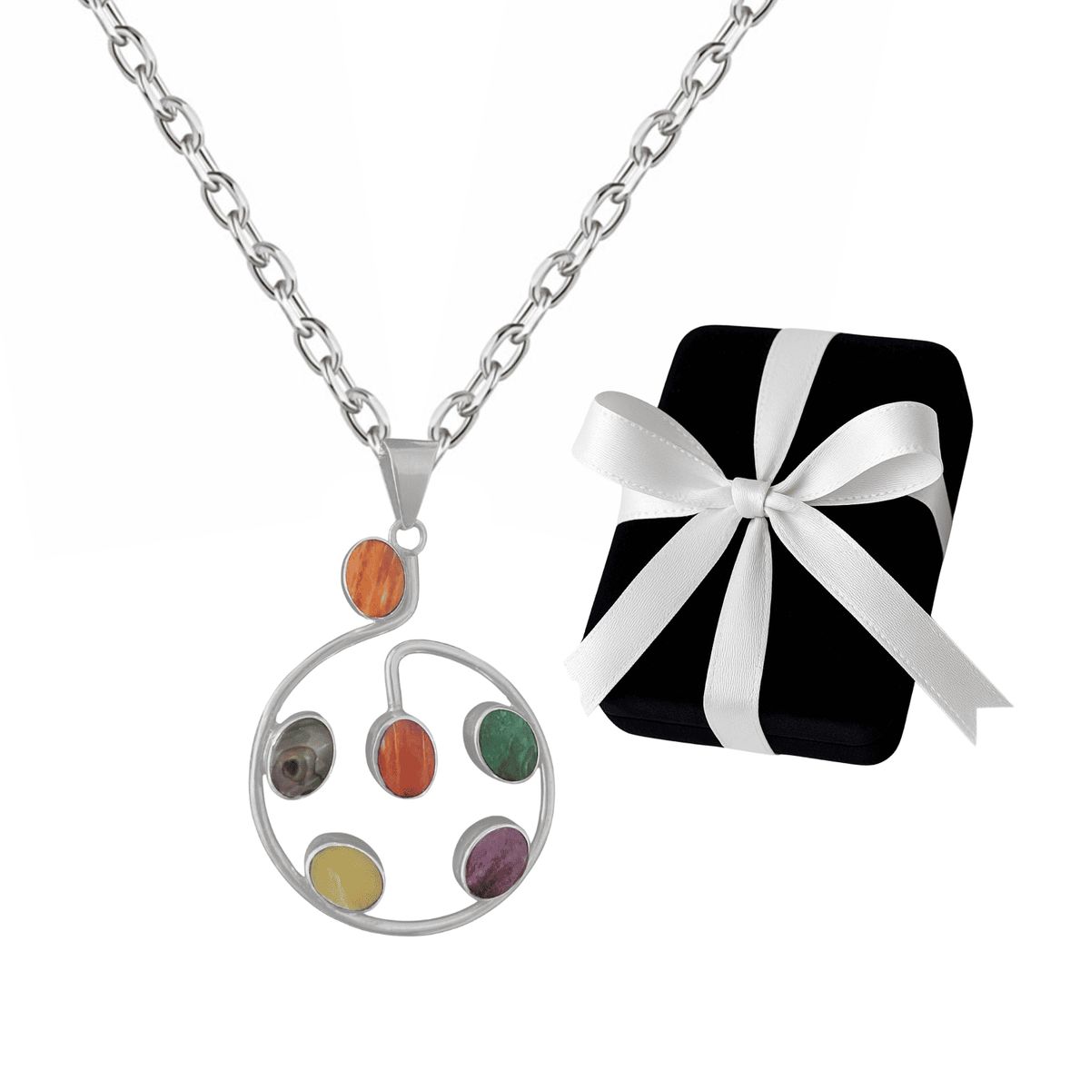 GENERICO - Collar Mujer Circular Piedra Natural Regalo Mamá Novia Plata