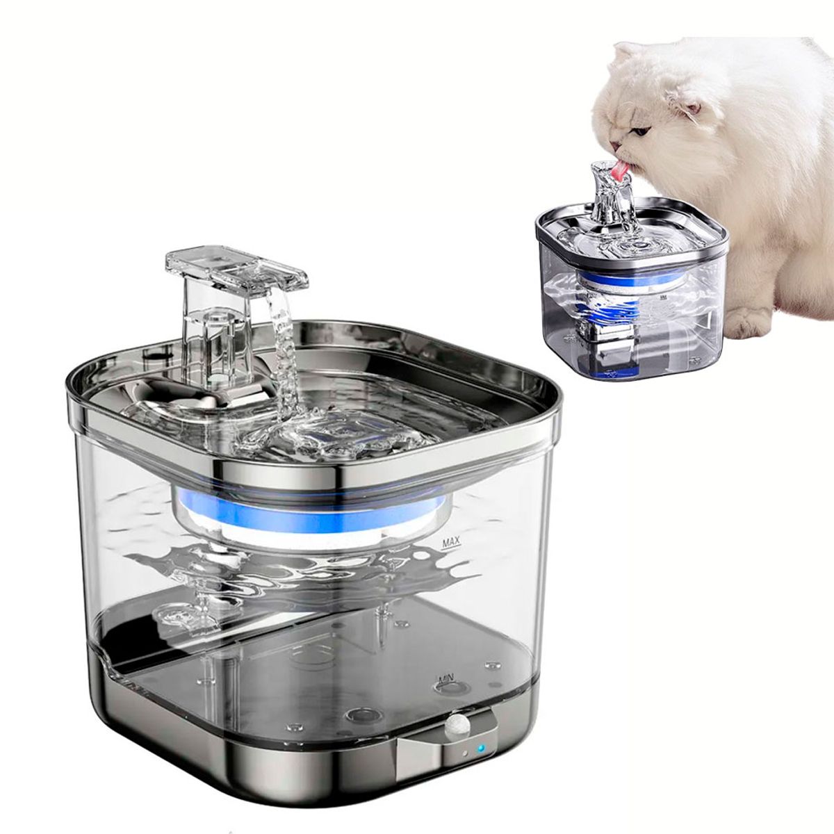 QUE PATAS PET SHOP - Fuente Automática Inalámbrica Con Sensor Acero-Plástico 2L