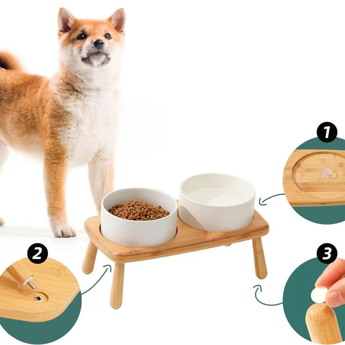 QUE PATAS PET SHOP - Comedero Elevado de Cerámica Gris