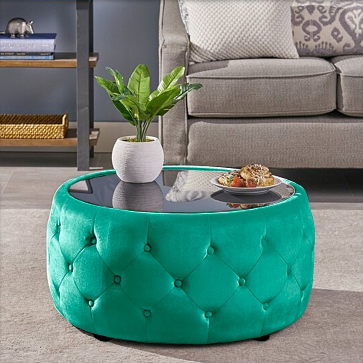 HOME PREMIUM - Mesa de Centro Capitone Lucy Turquesa