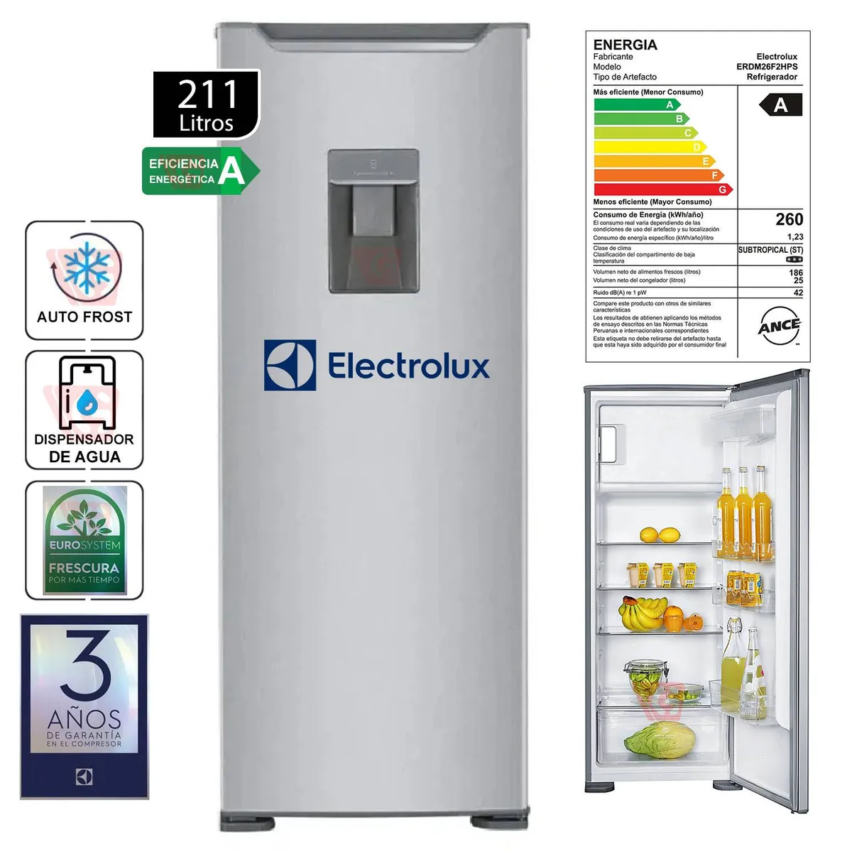 ELECTROLUX - Refrigerador Frost One Door Electrolux 211lt ERDM26F2HPS