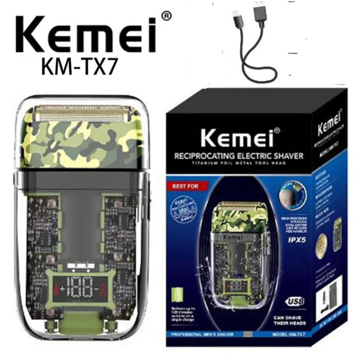 OEM - Afeitadora eléctrica kemei km-TX7 verde militar