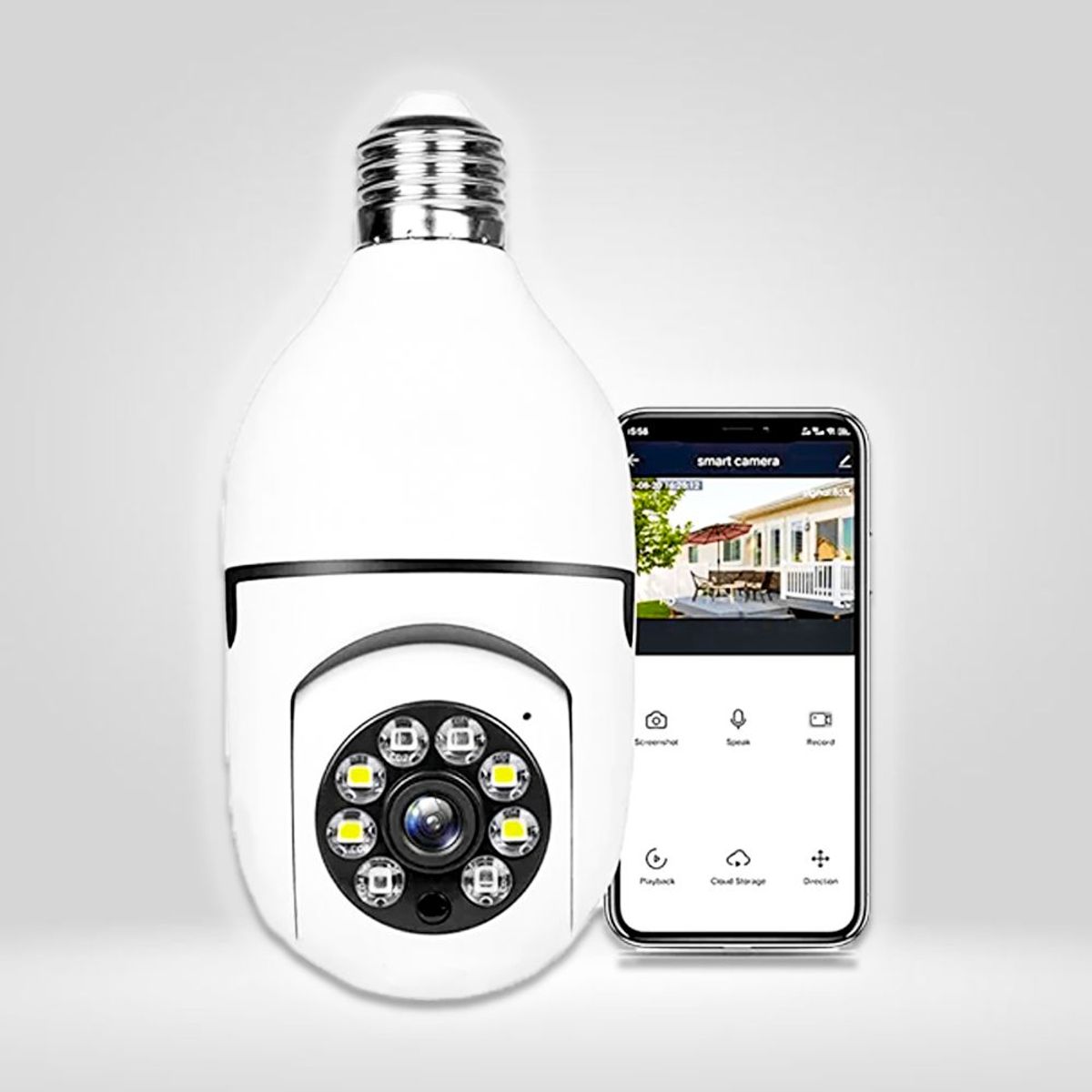 GENERICO - Foco Cámara Smart 360° de Seguridad Wifi Visión Nocturna Altavoz