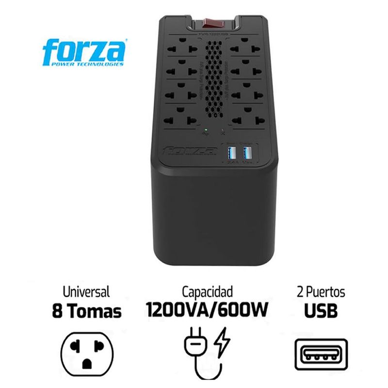 FORZAGEN - Estabilizador De Voltaje Forza Fvr-1222USB 1200va 600w