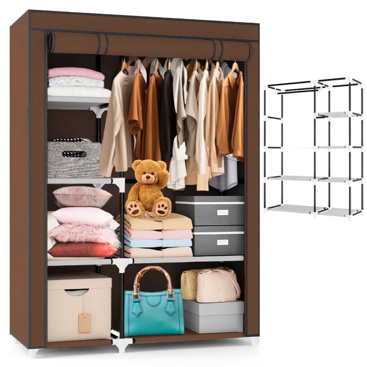 GENERICO - ROPERO ARMABLE DE 2 CUERPOS TELA COLOR MARRON