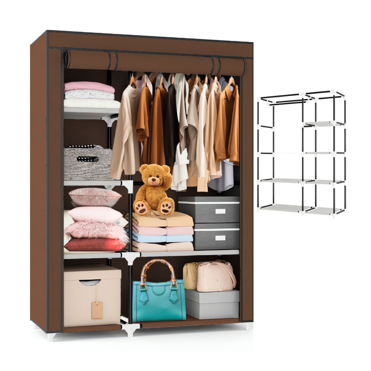 GENERICO - ROPERO ARMABLE DE 2 CUERPOS TELA COLOR MARRON