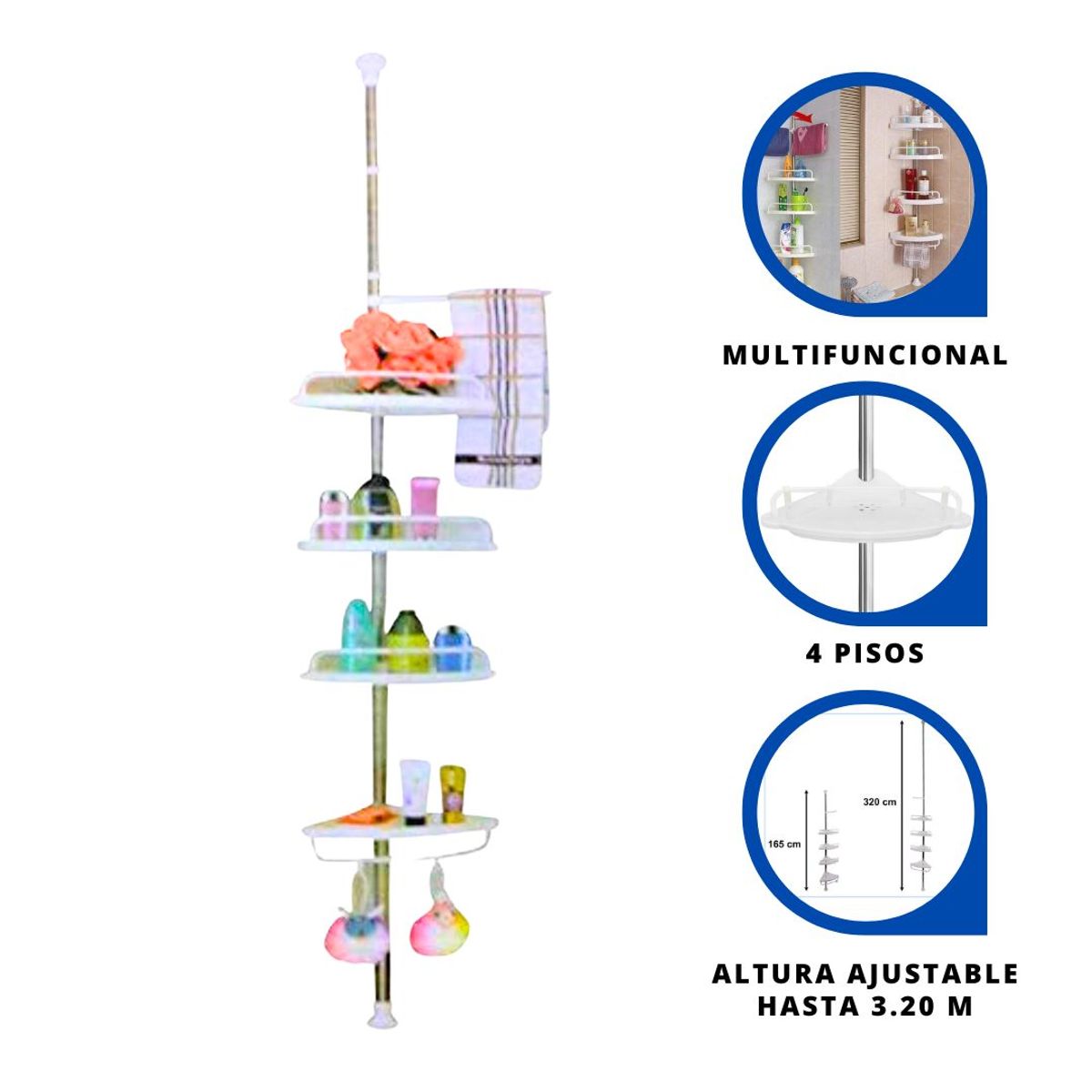 GENERICO - Organizador Esquinero de Baño Multifuncional 4 Pisos hasta 3,20M