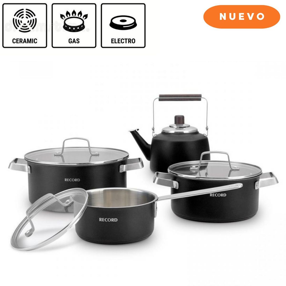 RECORD - Juego De Ollas Fiorenza Acero Inoxidable 8Pz Negro