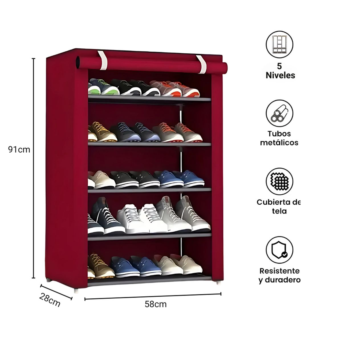 HELLO - ZAPATERO DE  5 PISOS  COLOR VINO