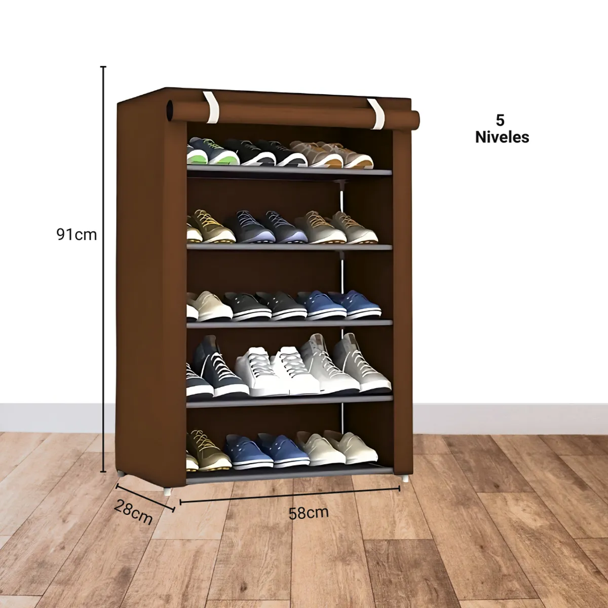 HELLO - ZAPATERO DE  5 PISOS COLOR MARRON