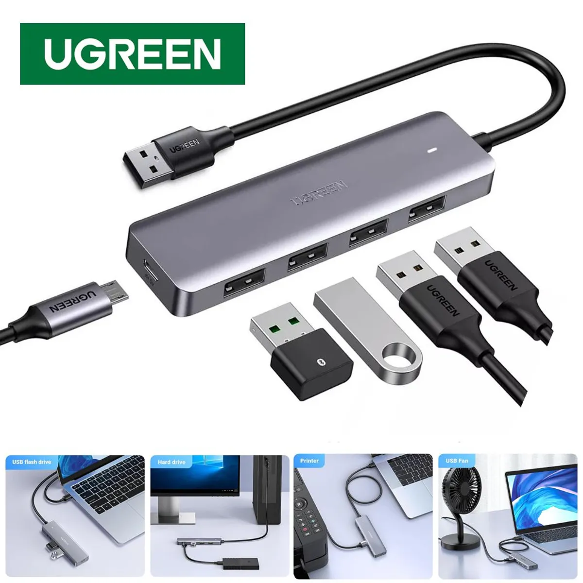 UGREEN - USB 3.0 Hub 4 Puertos 4 en 4 USB 3.0 UGREEN carga usb 5 Gbps